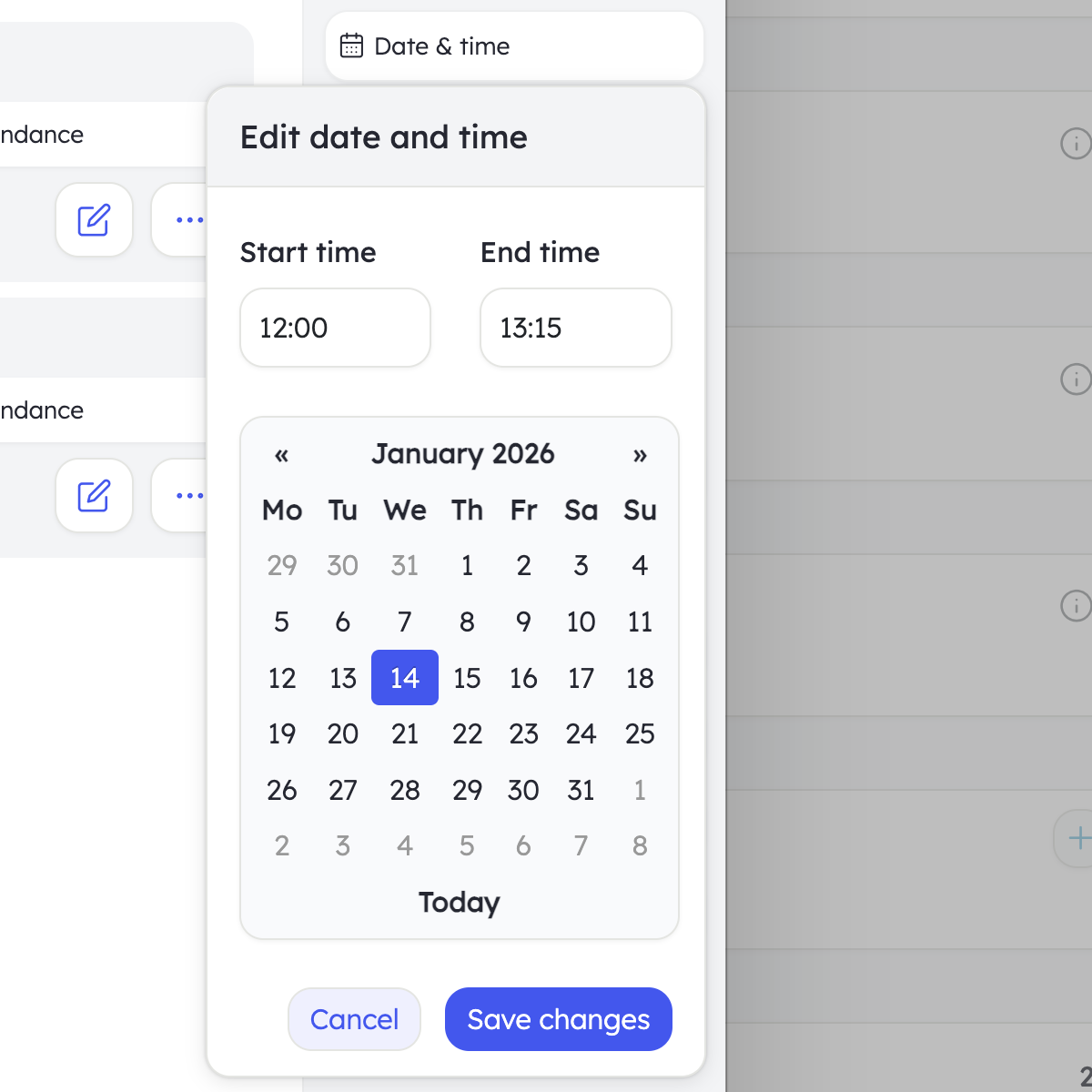 Administrator updating a timetable with one click.