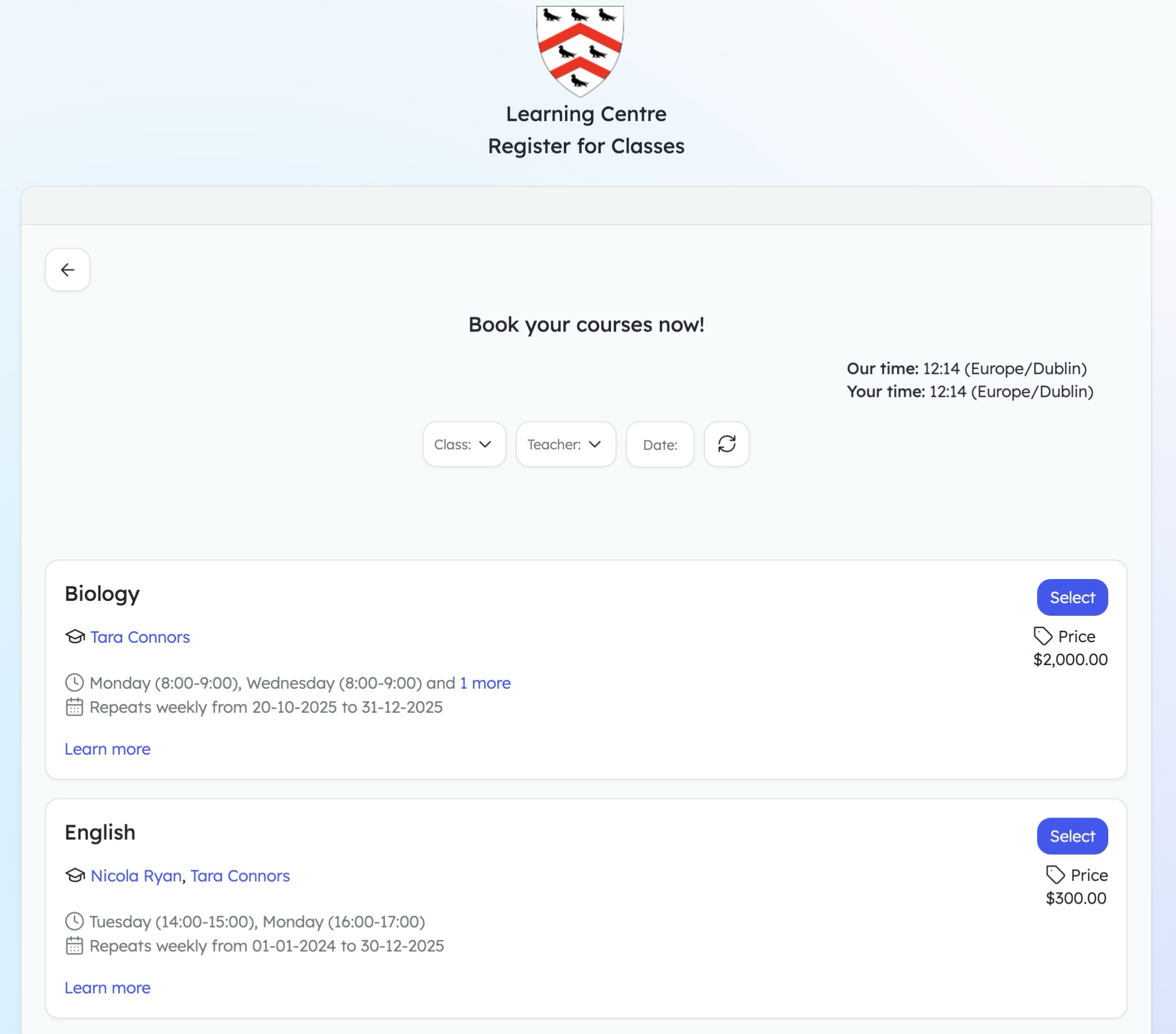 Teach 'n Go calendar scheduling example