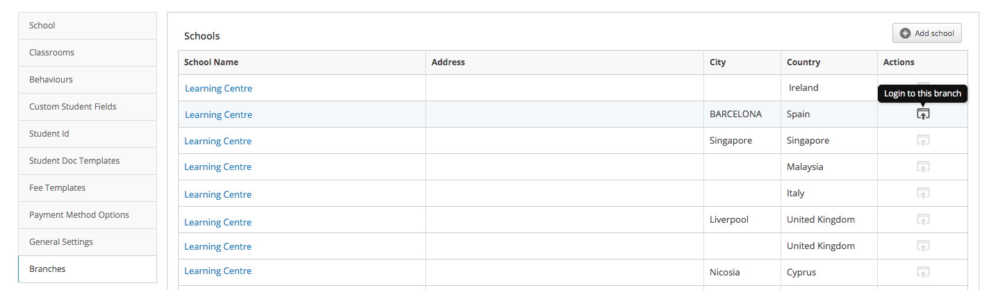 Teach 'n Go multi-branch management screenshot