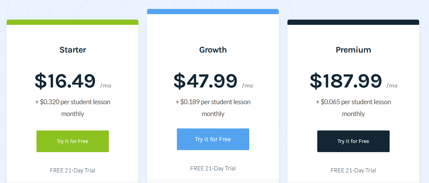 Teachworks pricing tiers screenshot