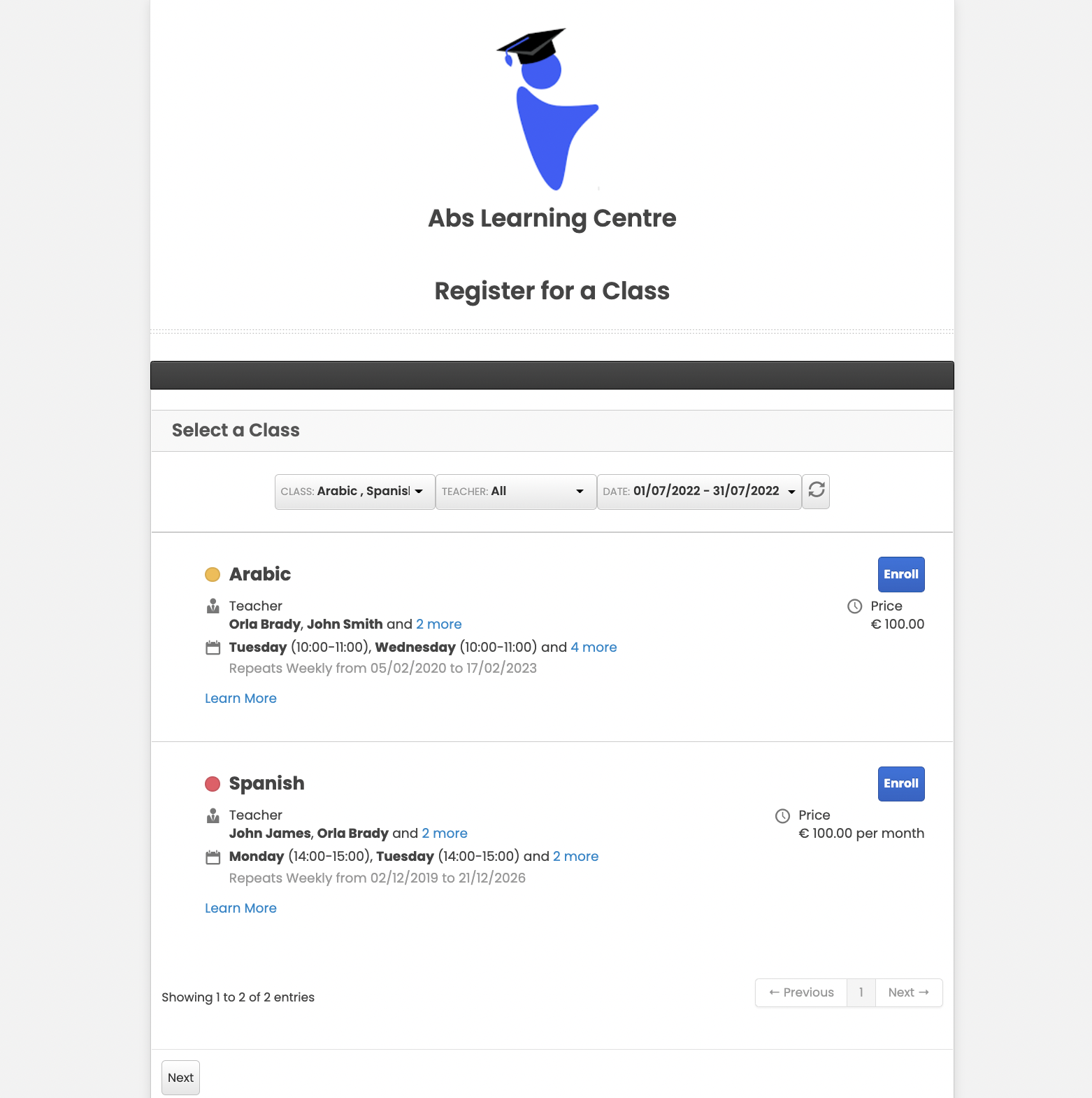 Teach 'n Go booking system