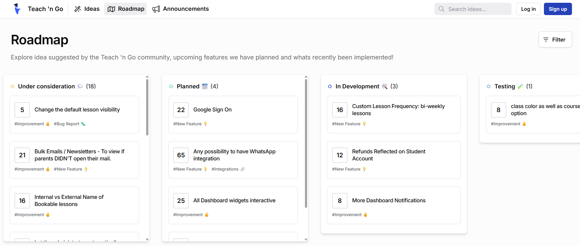 Teach 'n Go public roadmap
