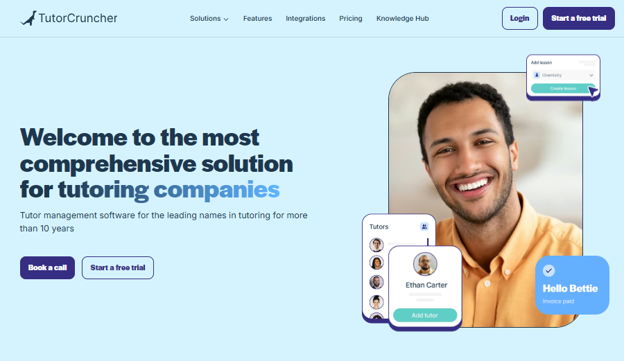 TutorCruncher homepage screenshot