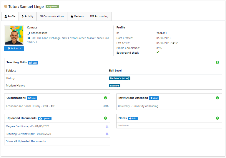 TutorCruncher tutor profiles