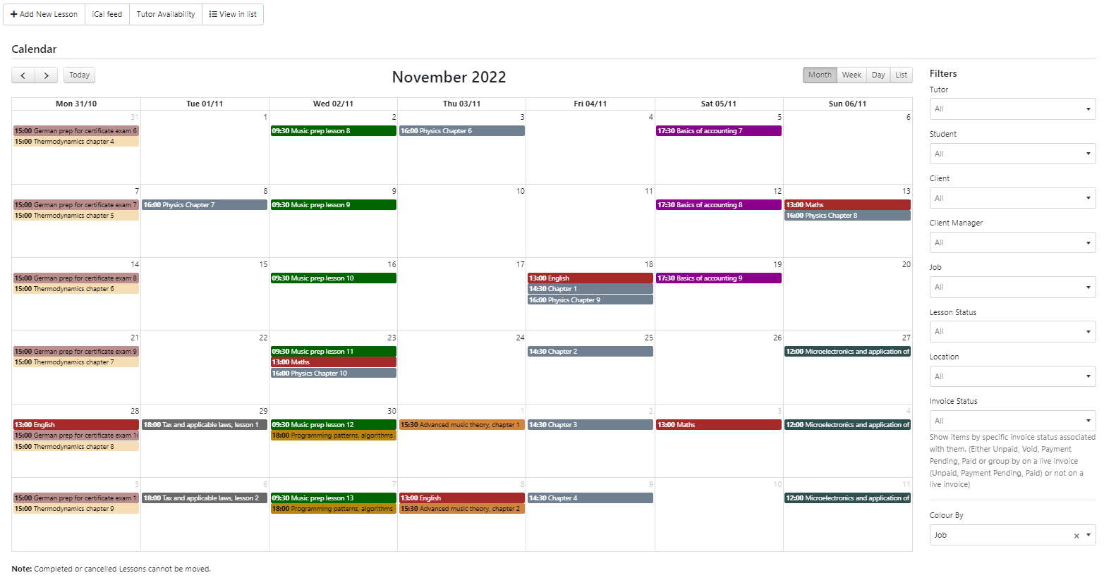 TutorCruncher scheduling calendar
