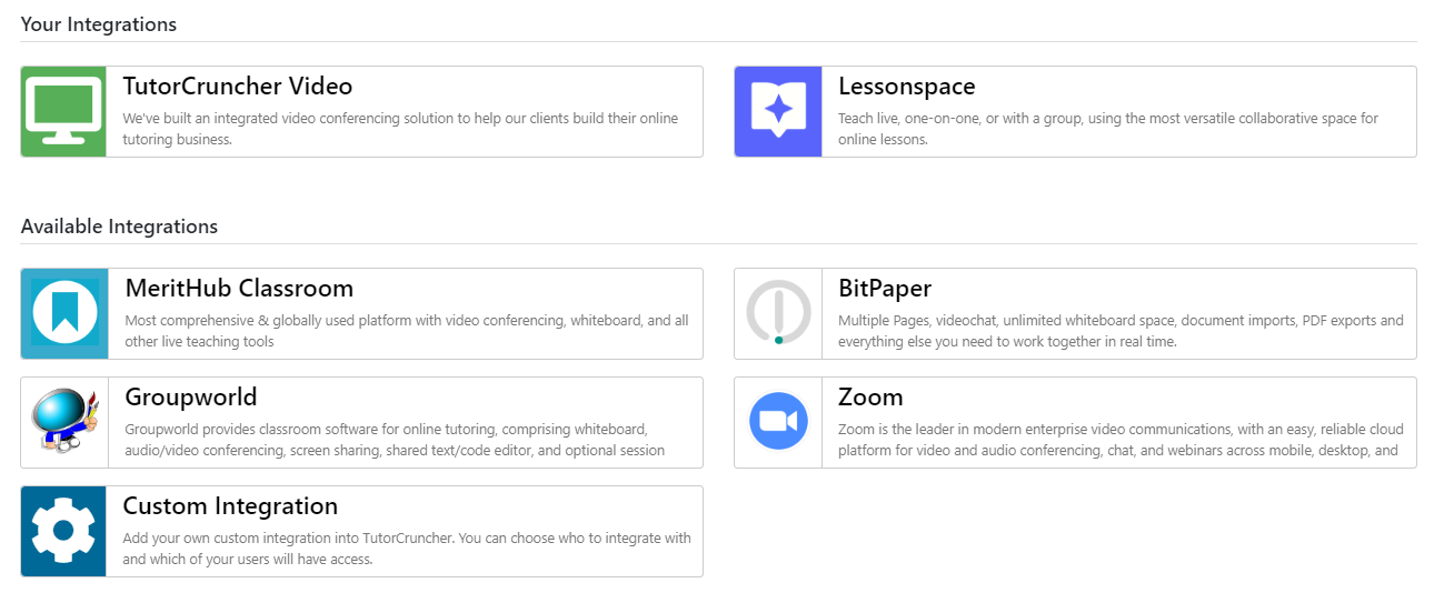 TutorCruncher online tutoring integrations