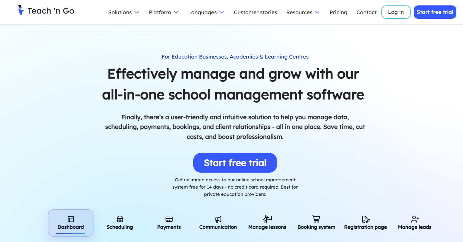 Teach 'n Go homepage screenshot